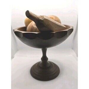 Wooden Pedestal Scalloped Edge Bowl with Wood Fruit